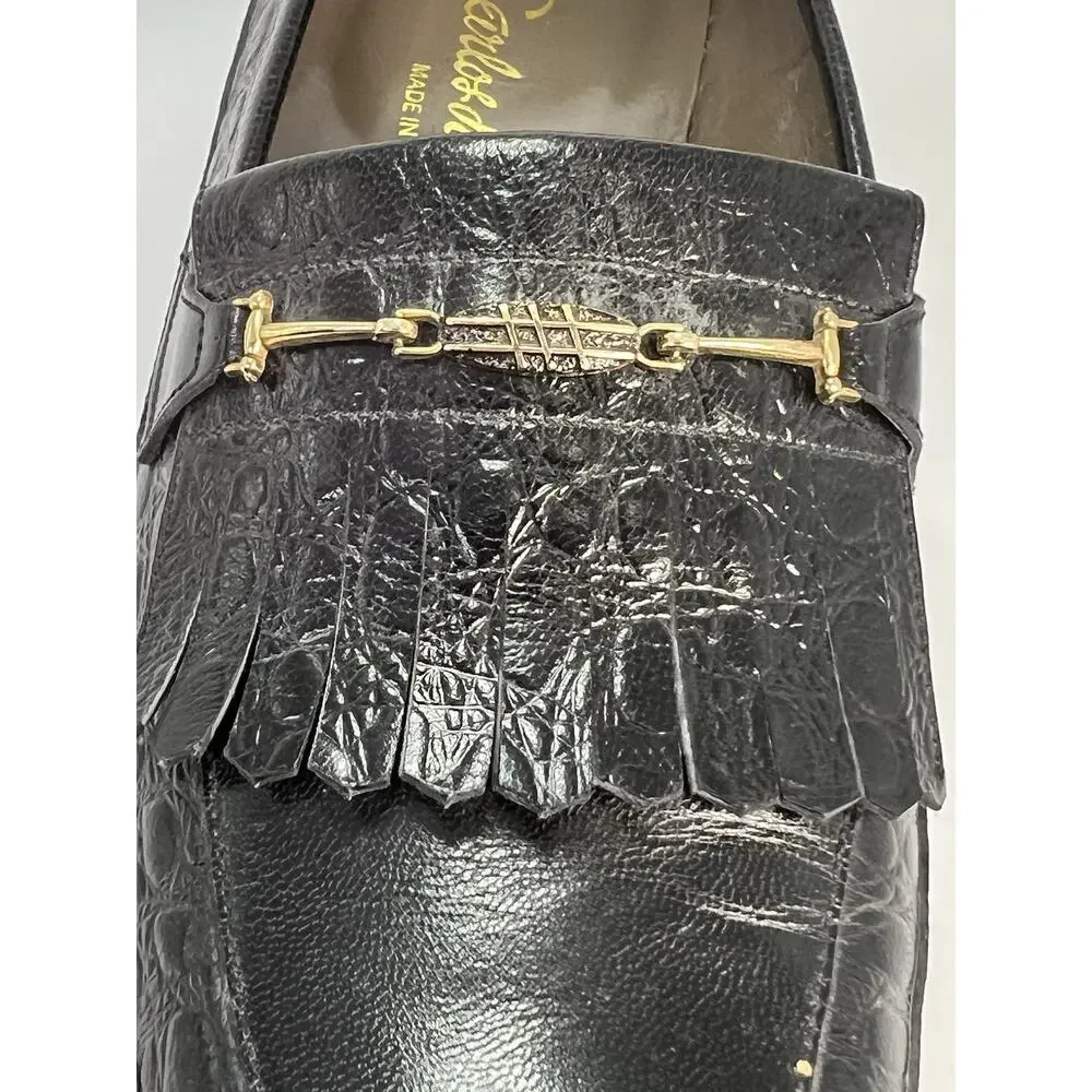 Carlos Santos Black Loafer Mens Leather Dress Shoes Size 8 Made In Portugal 3442